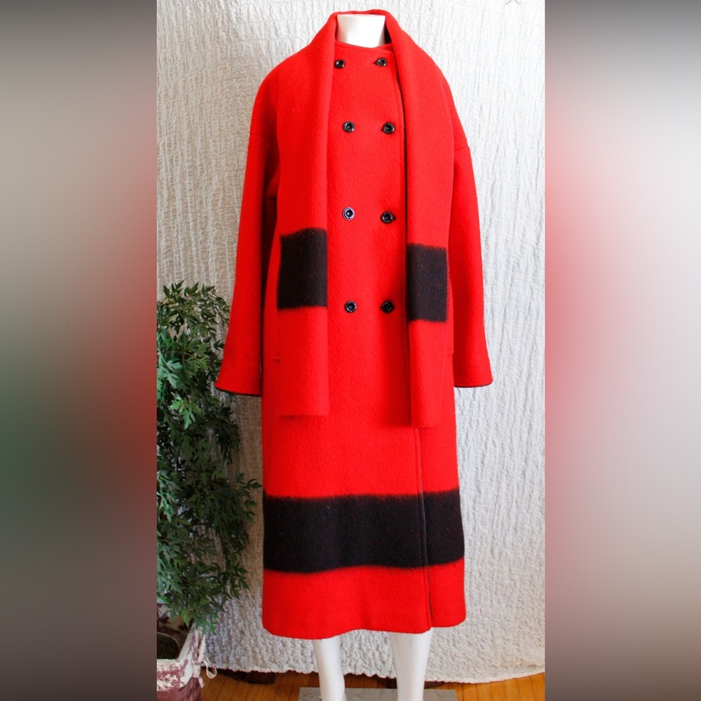 Hudson’s Bay Long Red Coat, 100% Virgin Wool
